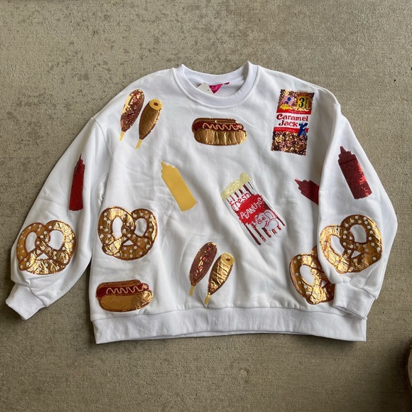 Queen of sparkles ballpark hot dog pretzel baseball crewneck sweatshirt - Picture 7 of 7